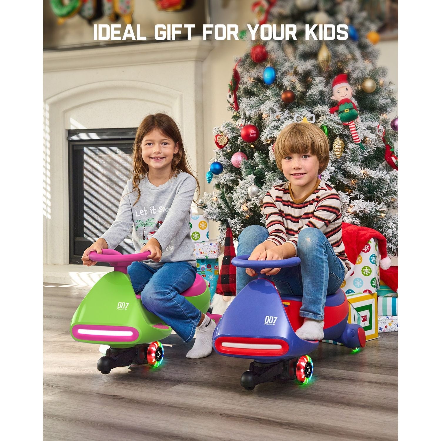 FanttikRide N7 Classic Electric Wiggle Car with Pedal, 6V Rechargeable Battery, 2 in 1 Swing Car, 2 Speed Ride On Toy, Anti-Rollover, Flashing Wheels, Bluetooth, Wiggle Car for 3 Years+, 150 Lbs